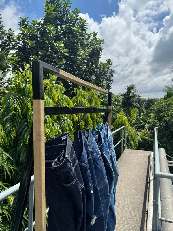 Jeans hanging outdoors